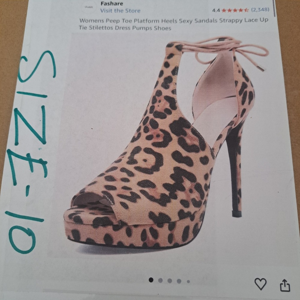 Women's peep toe cheetah/leopard stilettos size 10